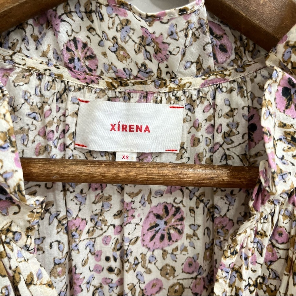 XIRENA isley dress in ivy vines cream pastel pink floral long sleeve ruffles XS - Picture 14 of 16